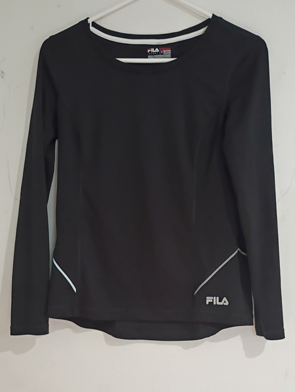 FILA Black Long-Sleeve Athletic Tee with White Trim